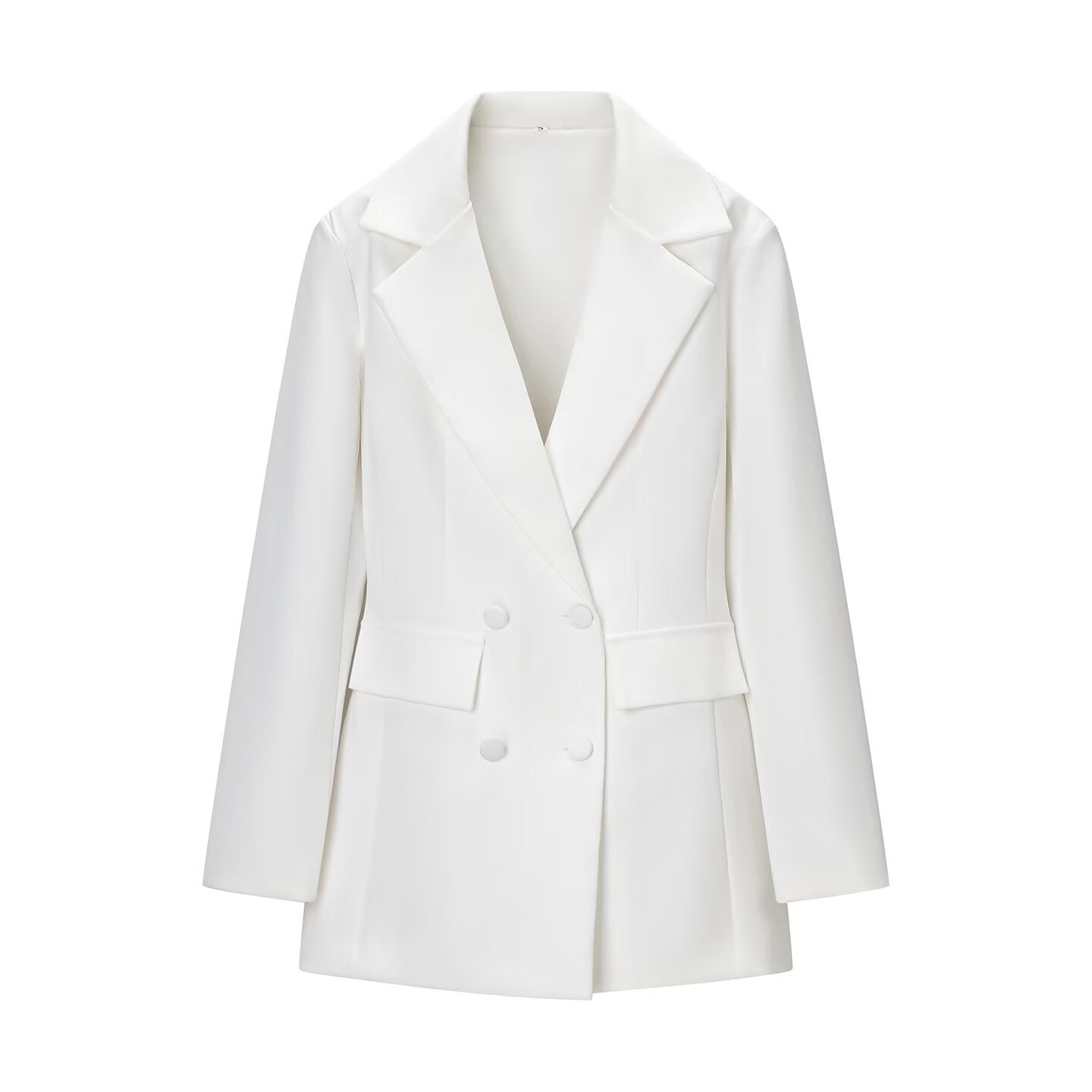 Blazer long ajusté style cache-cœur, à manches longues, taille marquée et basque pour femme