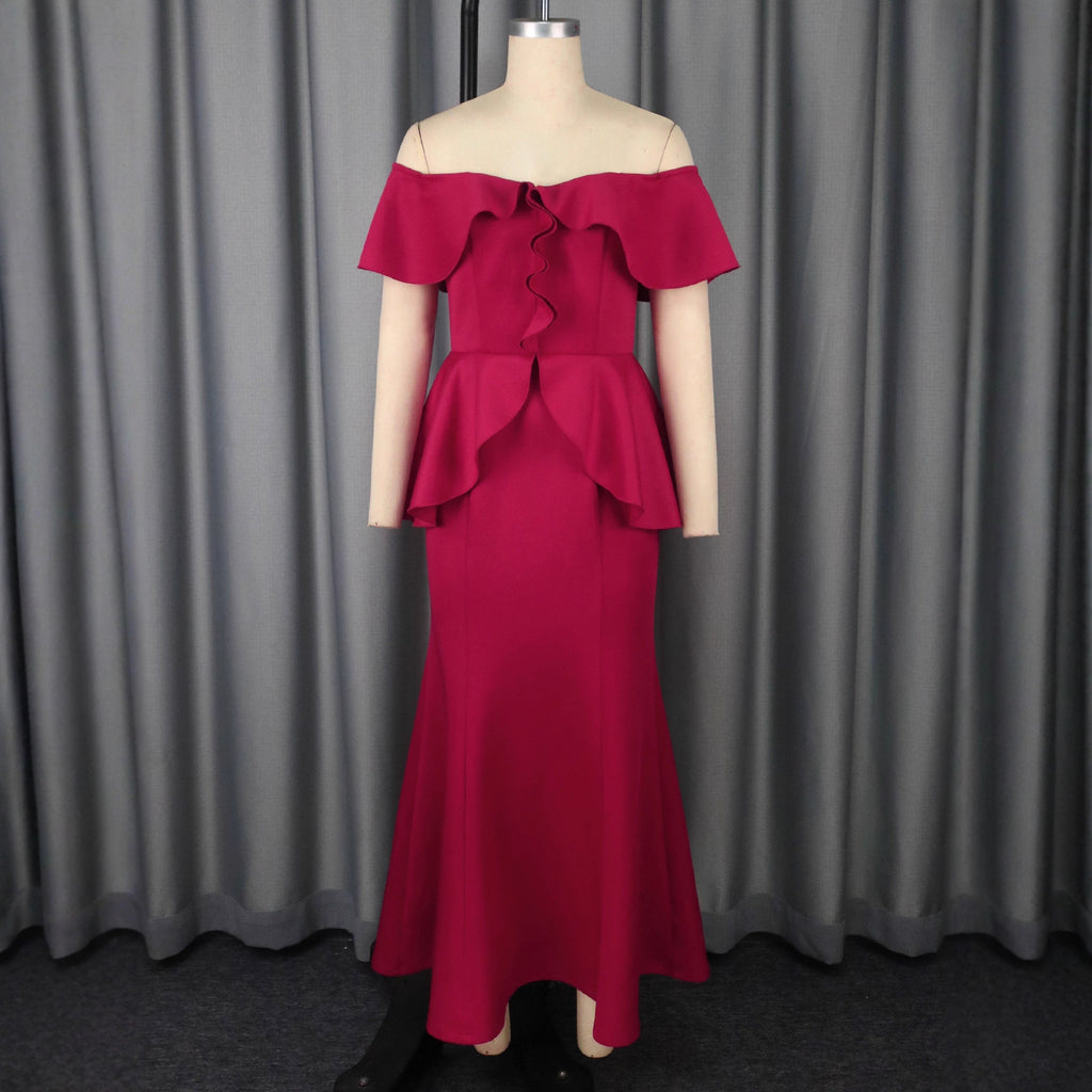 Robe sirène à volants et épaules dénudées sans bretelles