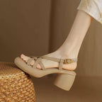 Sandales rétro en cuir souple à talons hauts pour femmes avec plateforme et bout ouvert