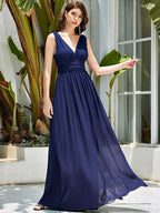 Robe de soirée longue trapèze grande taille à col en V profond pour demoiselle d'honneur