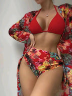 Maillot de bain trois pièces imprimé avec blouse en maille