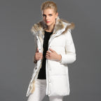 Manteau d'extérieur haut de gamme en duvet et fourrure de lapin, mi-long, matelassé, pour femme
