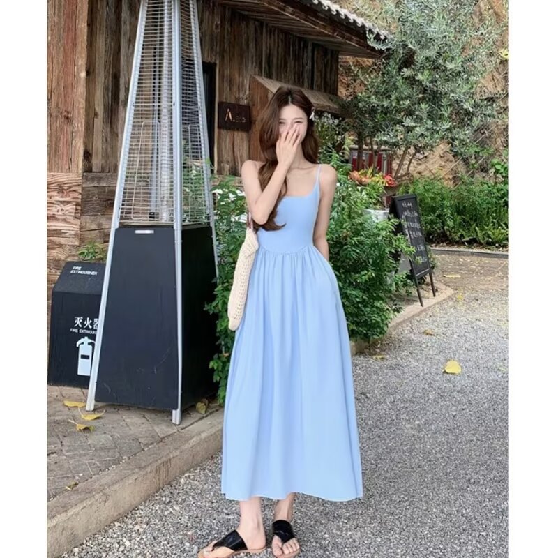 Robe Salopette Plissée Bleu Doux