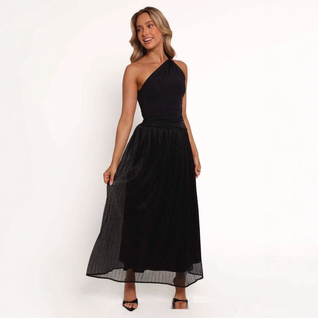 Jupe sirène unie en fil pour femme, taille haute amincissante, ligne A, en soie brillante, style français