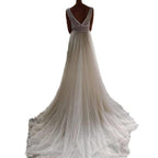 Robe de mariée en dentelle transparente, cintrée, en maille, pour la plage ou l'extérieur
