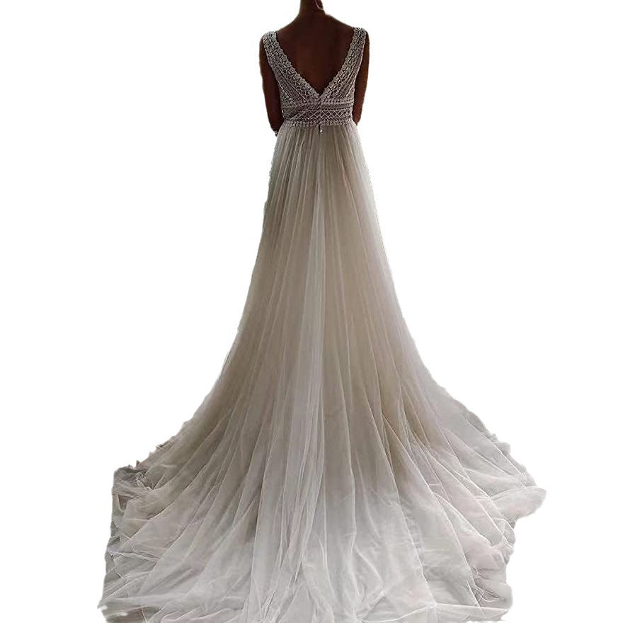 Robe de mariée en dentelle transparente, cintrée, en maille, pour la plage ou l'extérieur