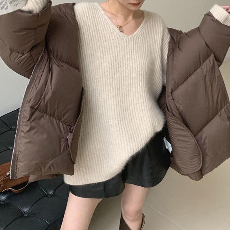 Manteau d'hiver marron à revers pour femme