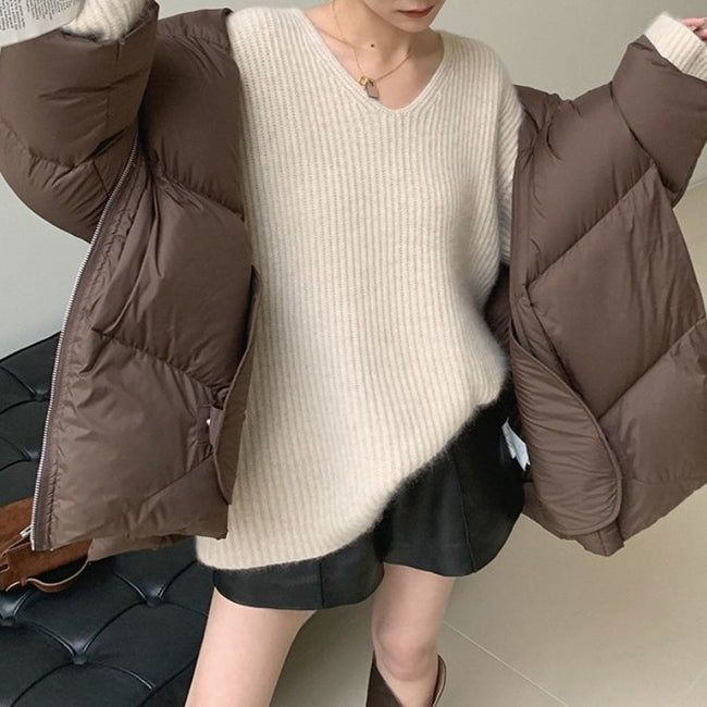Manteau d'hiver marron à revers pour femme Main Image