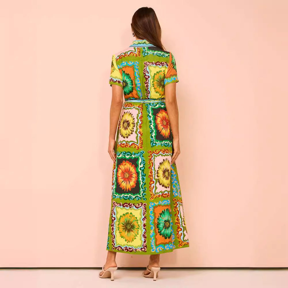 Robe Lacée Imprimée Mode Taille Haute Femme