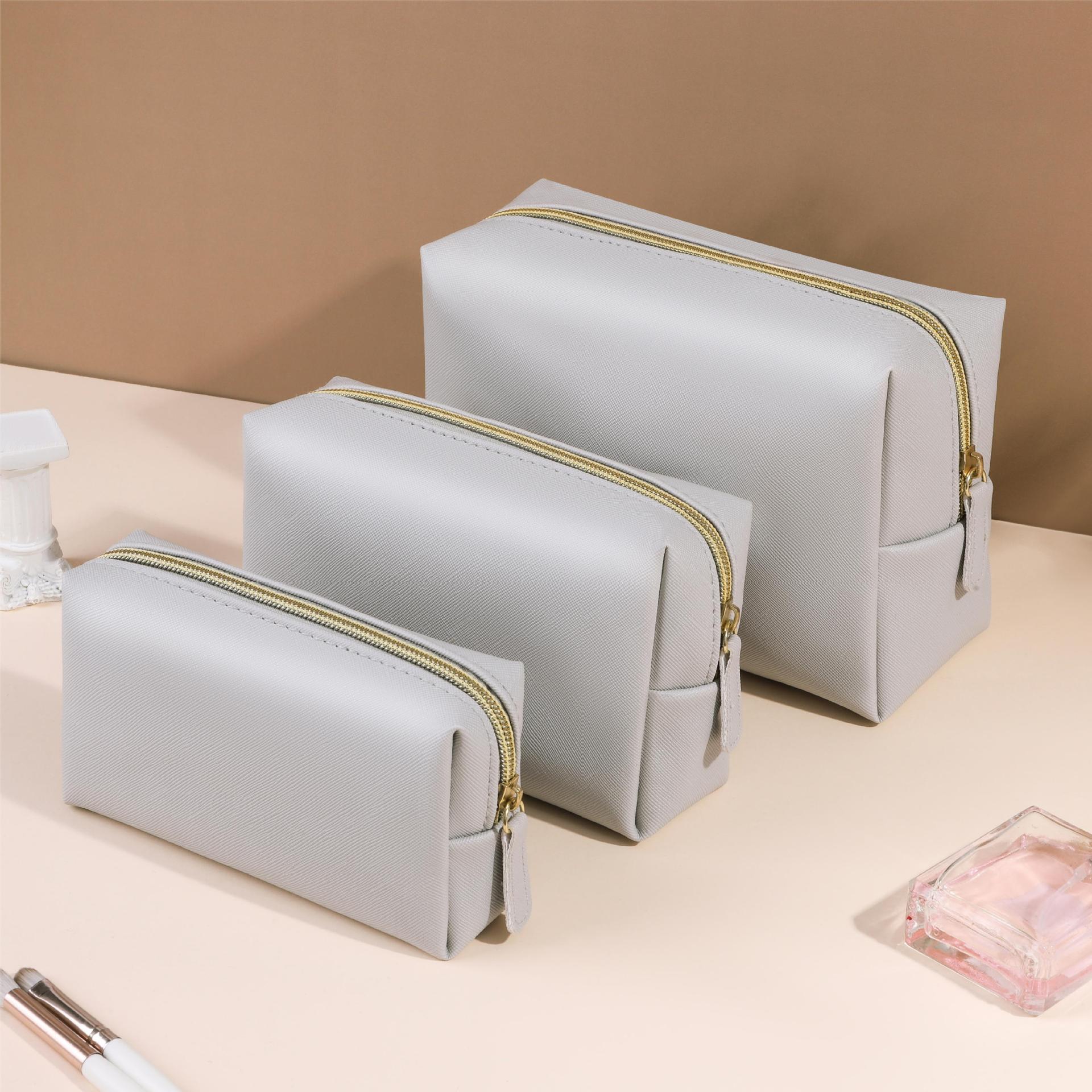 Trousse de Maquillage Minimaliste Portable Grande Capacité de Couleur Unie