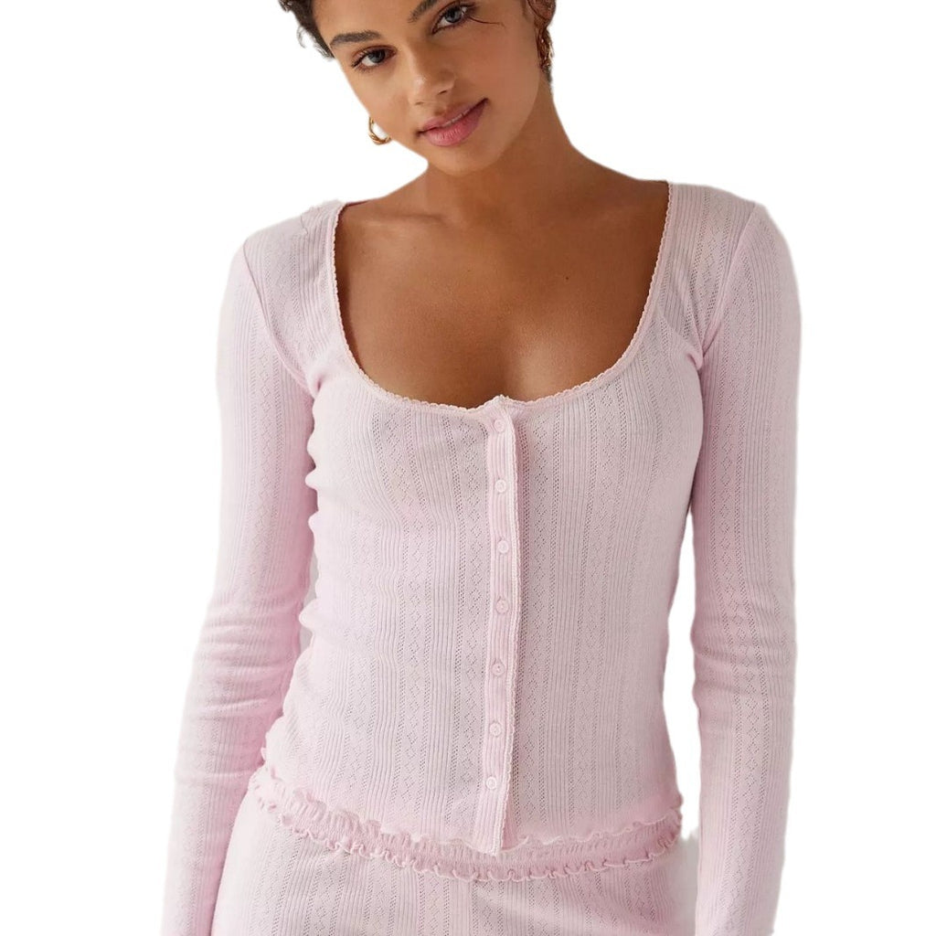 Ensemble deux-pièces cardigan court décontracté manches longues et short