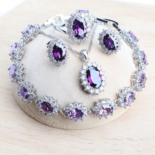 Parures de Bijoux de Mariage pour Femme en Argent 925, Zircon cubique bleu