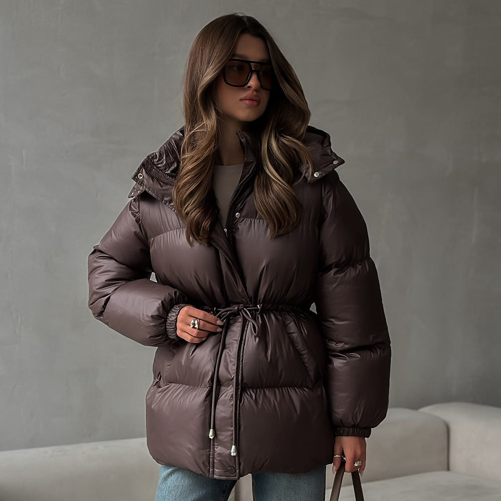Veste slim à cordon de serrage, rembourrée de coton, à capuche zippée et confortable