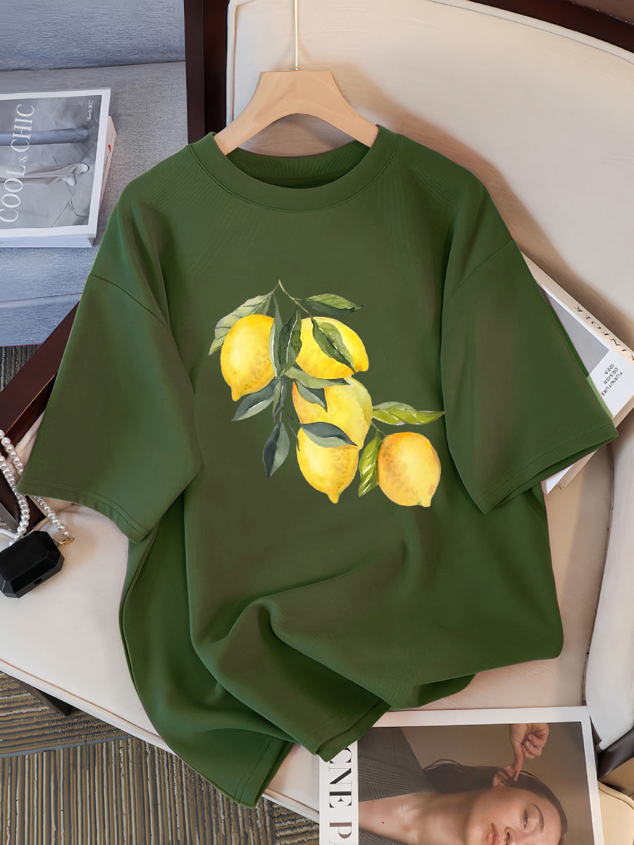T-shirts à motif citron créatifs Femme décontracté doux hauts mode