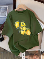 T-shirts à motif citron créatifs Femme décontracté doux hauts mode