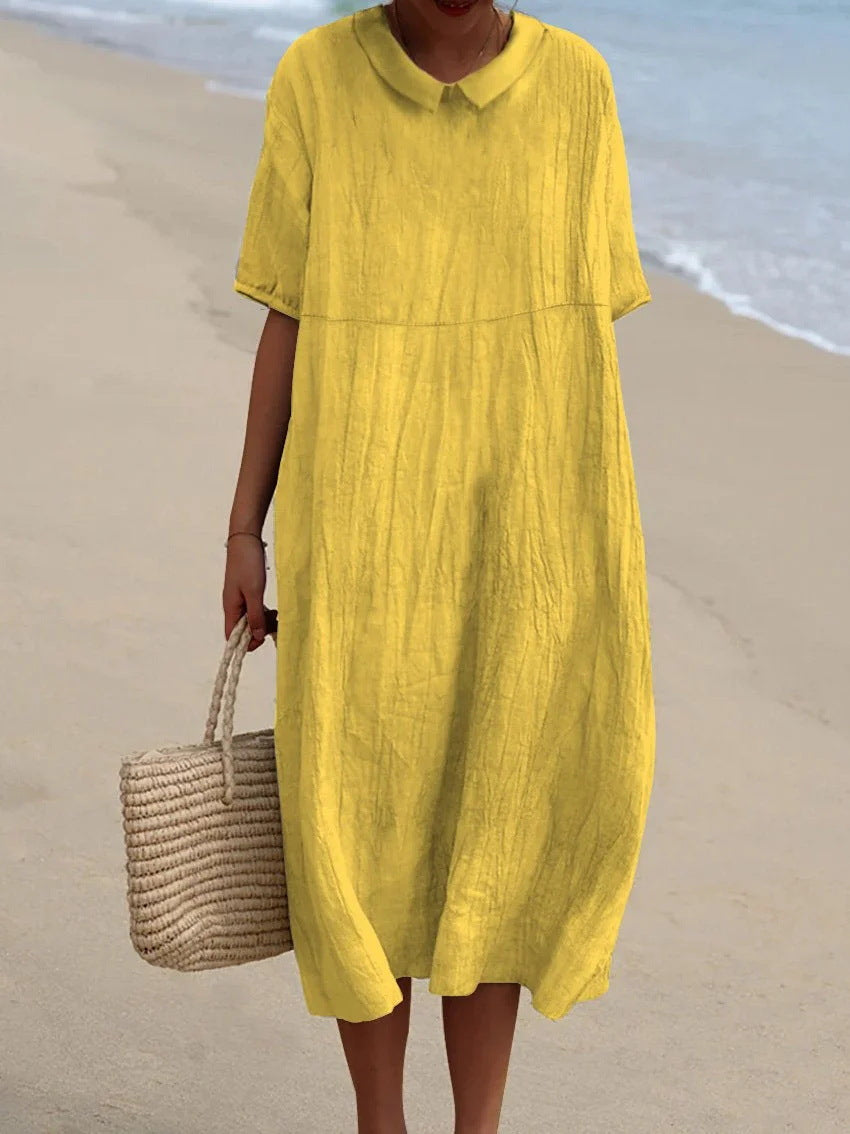 Robe Blouse Grande Taille Femme avec Poches et Manches Courtes