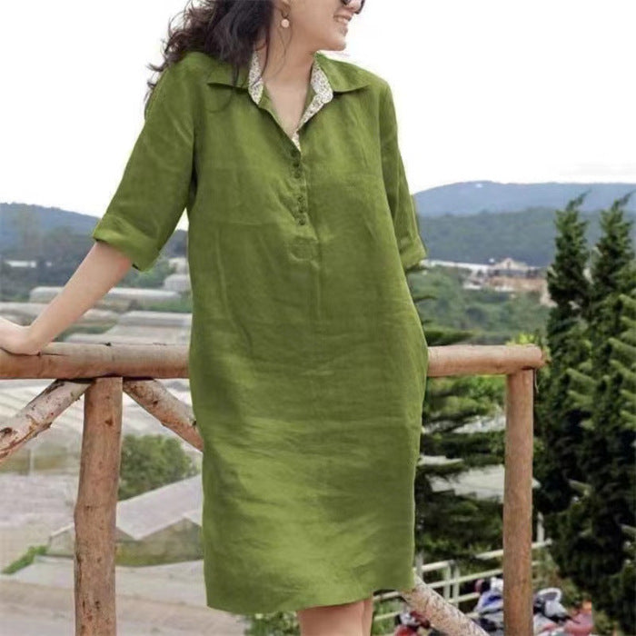 Nouvelle robe mi-longue ample à col en V pour femme