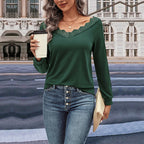 Haut en polyester pour femme, chemise en dentelle