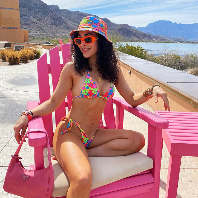 Nouveau maillot de bain bikini à cordon floral pour femme
