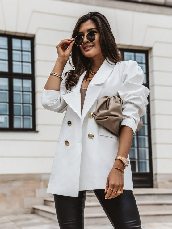 Veste de blazer à double boutonnage, décontractée, avec revers, pour femme, pour le bureau, à boutons