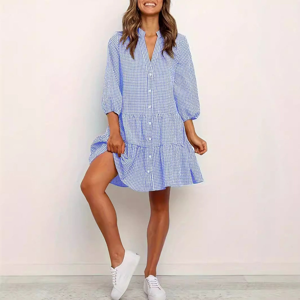 Robe ample simple à carreaux pour femme