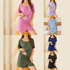 Ensemble deux-pièces décontracté et polyvalent pour femme - T-shirt à manches courtes et short de couleur unie