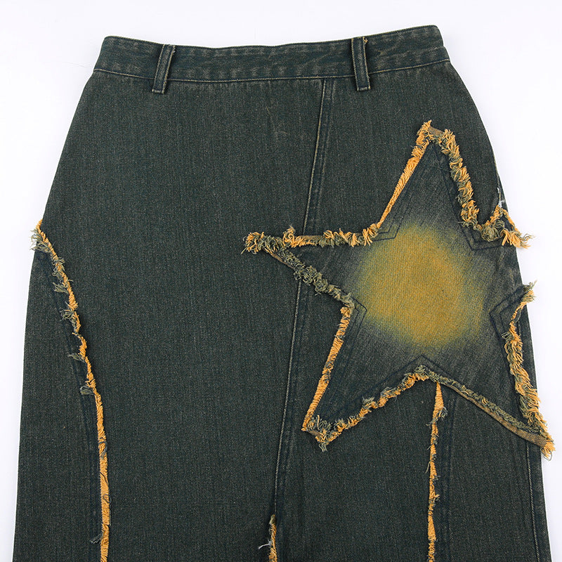 Women's Five-pointed Star Retro Fishtail Denim Skirt