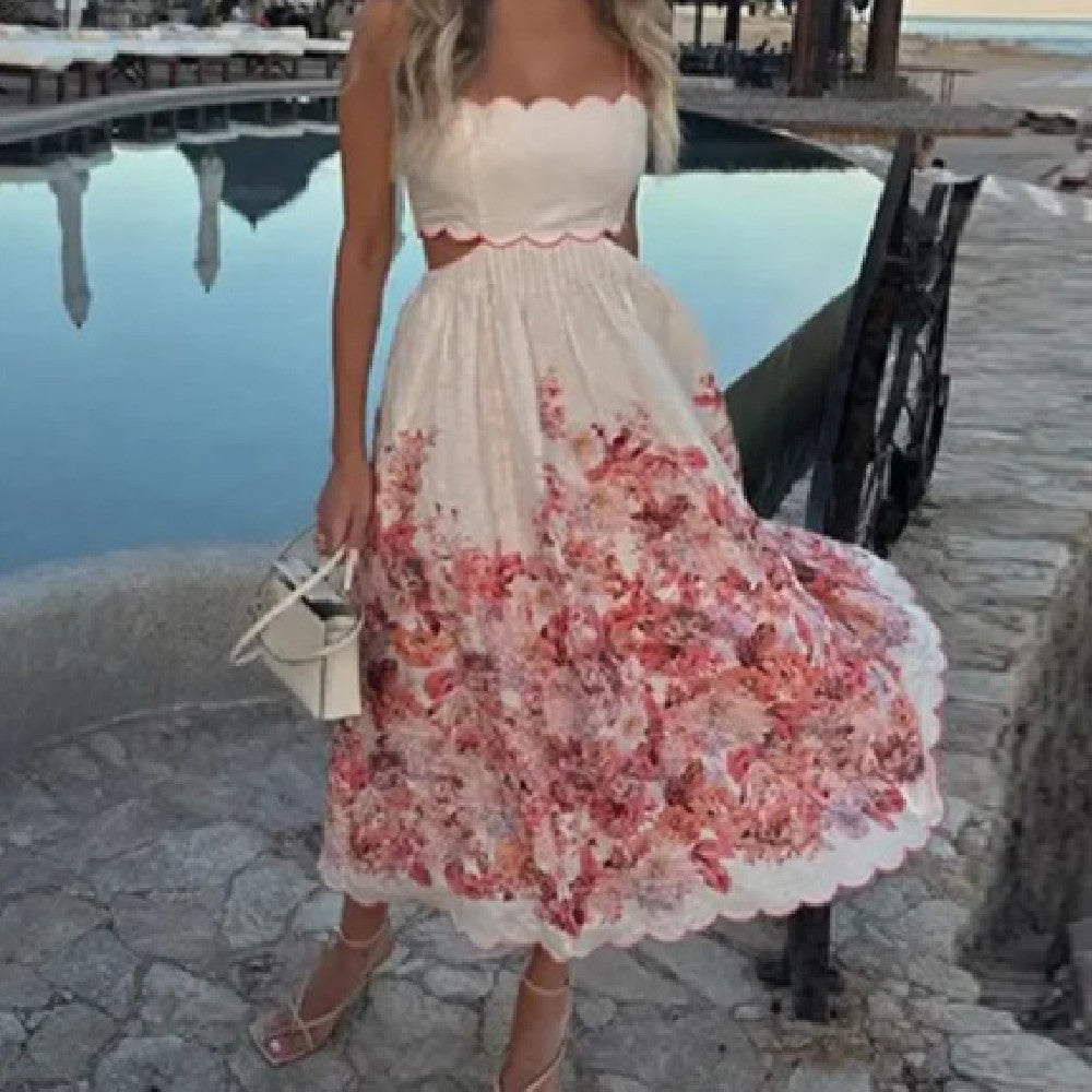 Robe caraco imprimée ajourée pour femme