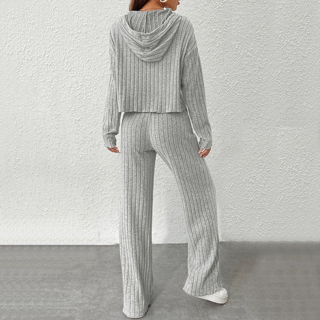 Ensemble de mode décontracté à capuche pour femme, couleur unie, pour la maison, automne et hiver, deux pièces Main Image