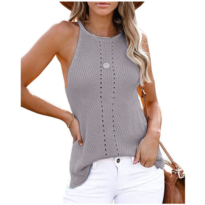 Gilet tricoté de plage ample dos nu pour femme, style européen et américain