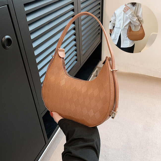Sac à bandoulière français élégant, petit sac à main pour femme avec motif losanges Hover Image