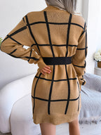 Robe pull décontractée à manches longues à carreaux color block