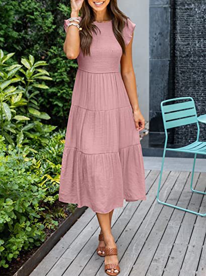 Robe Bohème Mi-Longue à Manches Courtes