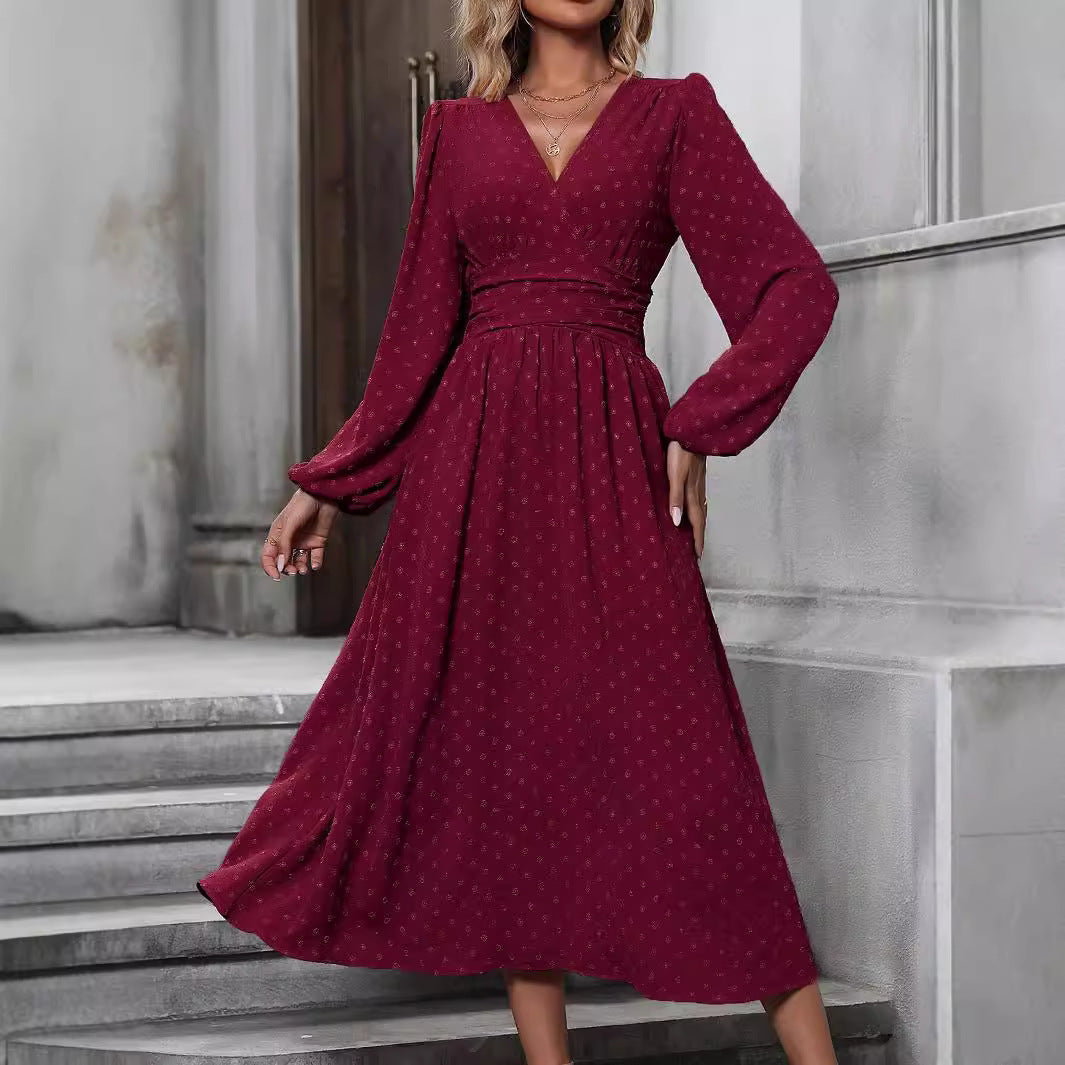 Robe à manches lanternes et taille plissée