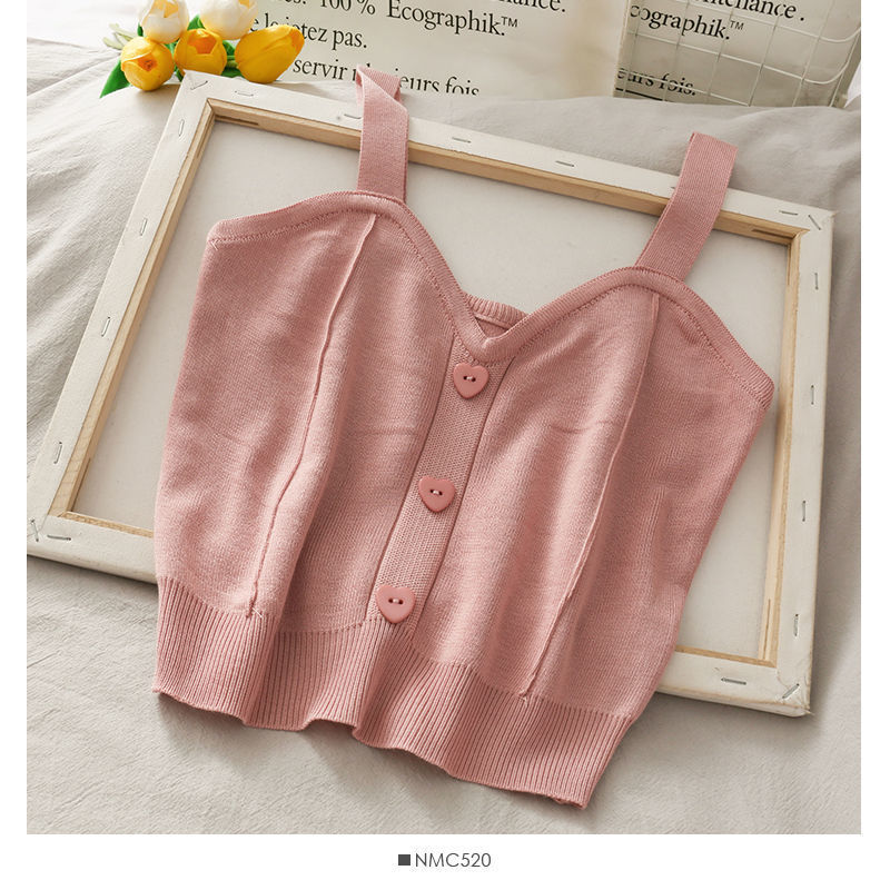 Gilet court en maille pour femme Sweet Wind Love Button