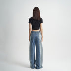Washed Blue Jeans Loose Stitching Women