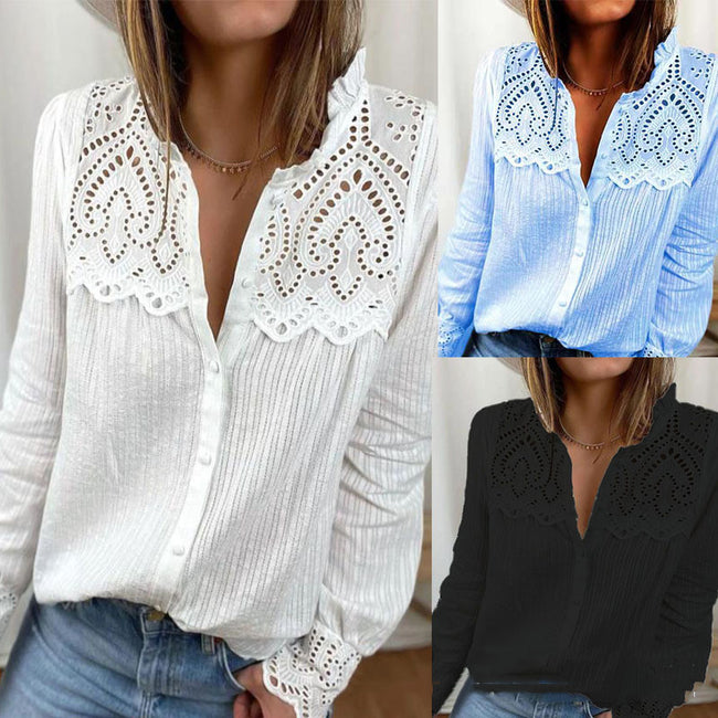 Chemisier Femme Nouvel Automne à Broderie Dentelle Main Image