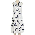 Robe mi-longue décontractée à col en V et taille nouée à motifs de feuilles pour femme