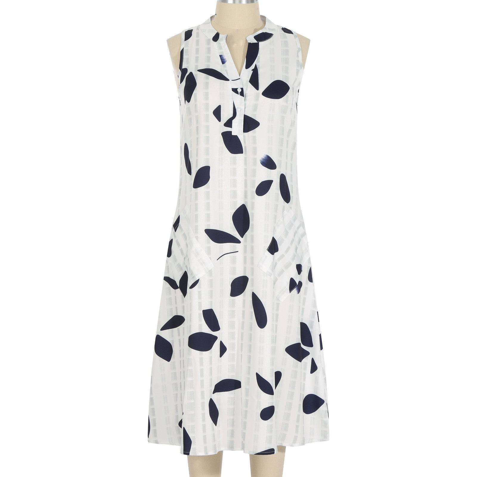 Robe mi-longue décontractée à col en V et taille nouée à motifs de feuilles pour femme