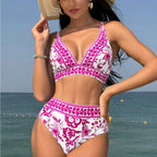 Maillot de bain deux pièces taille haute imprimé