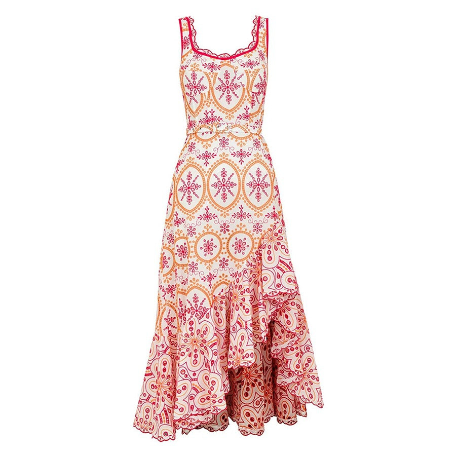 Robe à bretelles asymétrique brodée style vacances en bord de mer