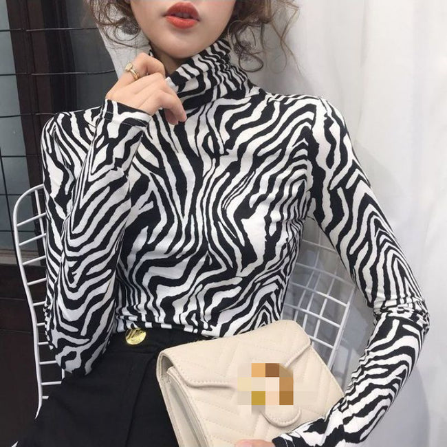 Chemise à manches longues à imprimé zèbre rétro pour femme, polyvalente Main Image