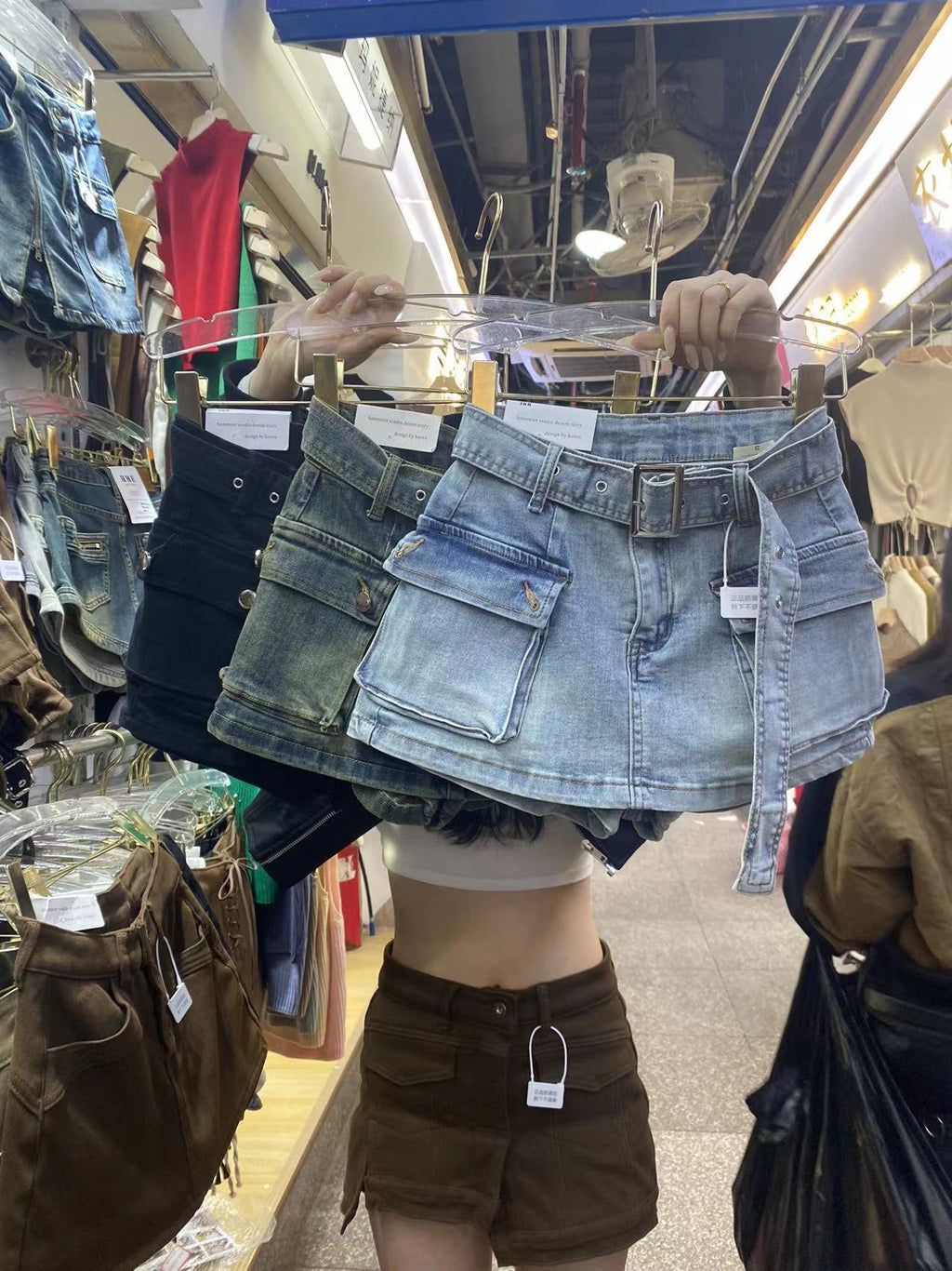 Short en jean taille haute trapèze pour femme