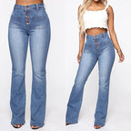 Jean Grande Taille Femme, Jean Denim Taille Haute Lavé avec Poches Plaquées