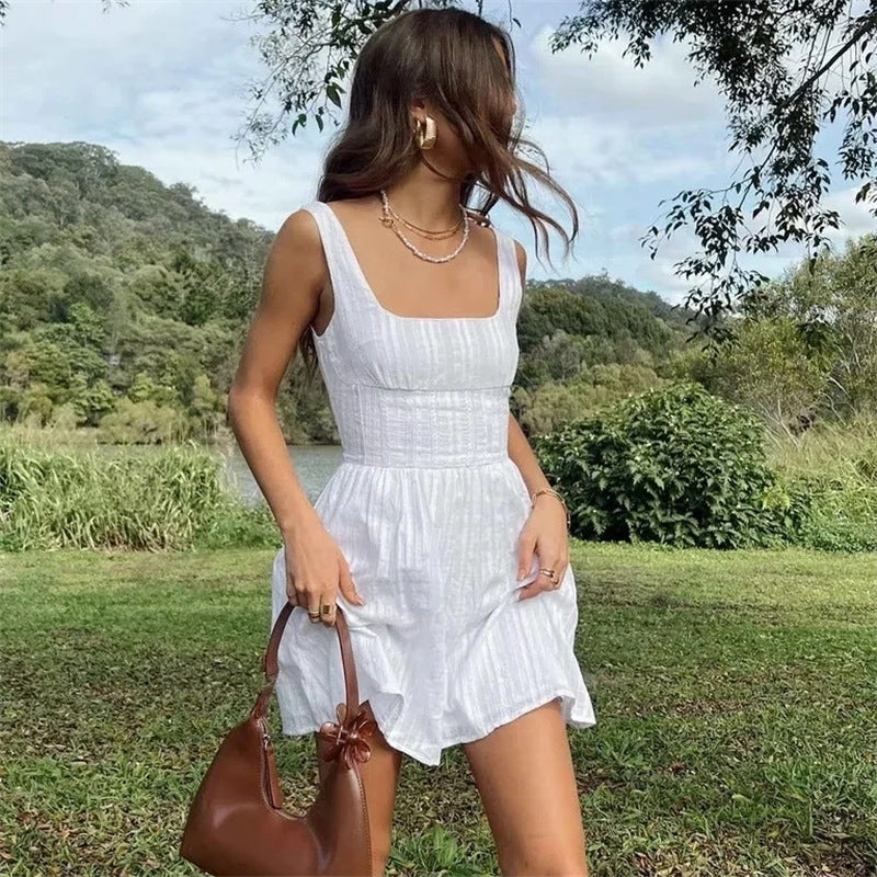 Robe sans manches à col carré et épaules dénudées