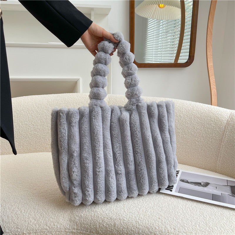 Nouveau Sac à Main en Peluche Portable Grande Capacité à Bandoulière Unique pour Femmes