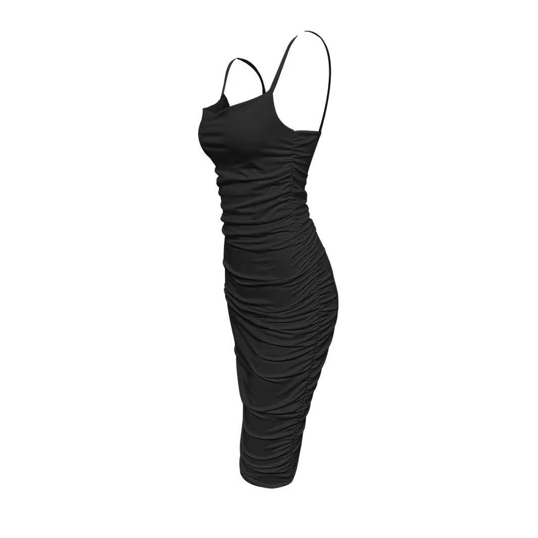 Robe longue sans dos à volants au niveau des hanches pour femme