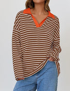 Sweat-shirt décontracté à manches longues avec broderie assortie à l'encolure