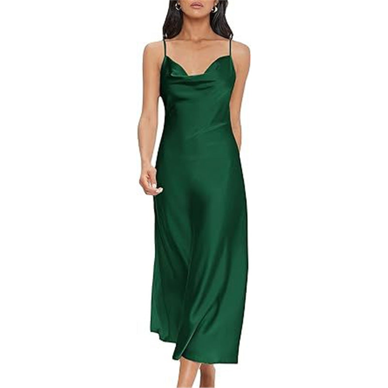 Robe de pyjama en satin sans dos pour femme