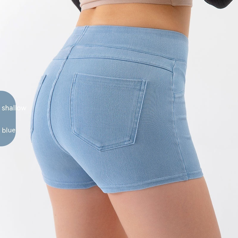 Short en jean taille haute de yoga pour femme